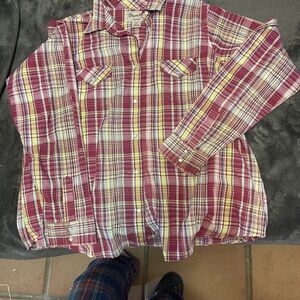 Abercrombie & Fitch Red and Yellow Plaid Button-Down Shirt